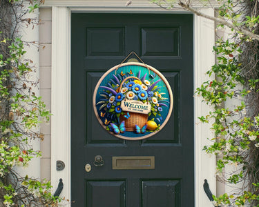 Welcome Flowers Colorful Door Hanger - Bright Wooden Sign, Fun Home Decor for Front Door, Seasonal & Year-Round Use, Vibrant Entryway Accent